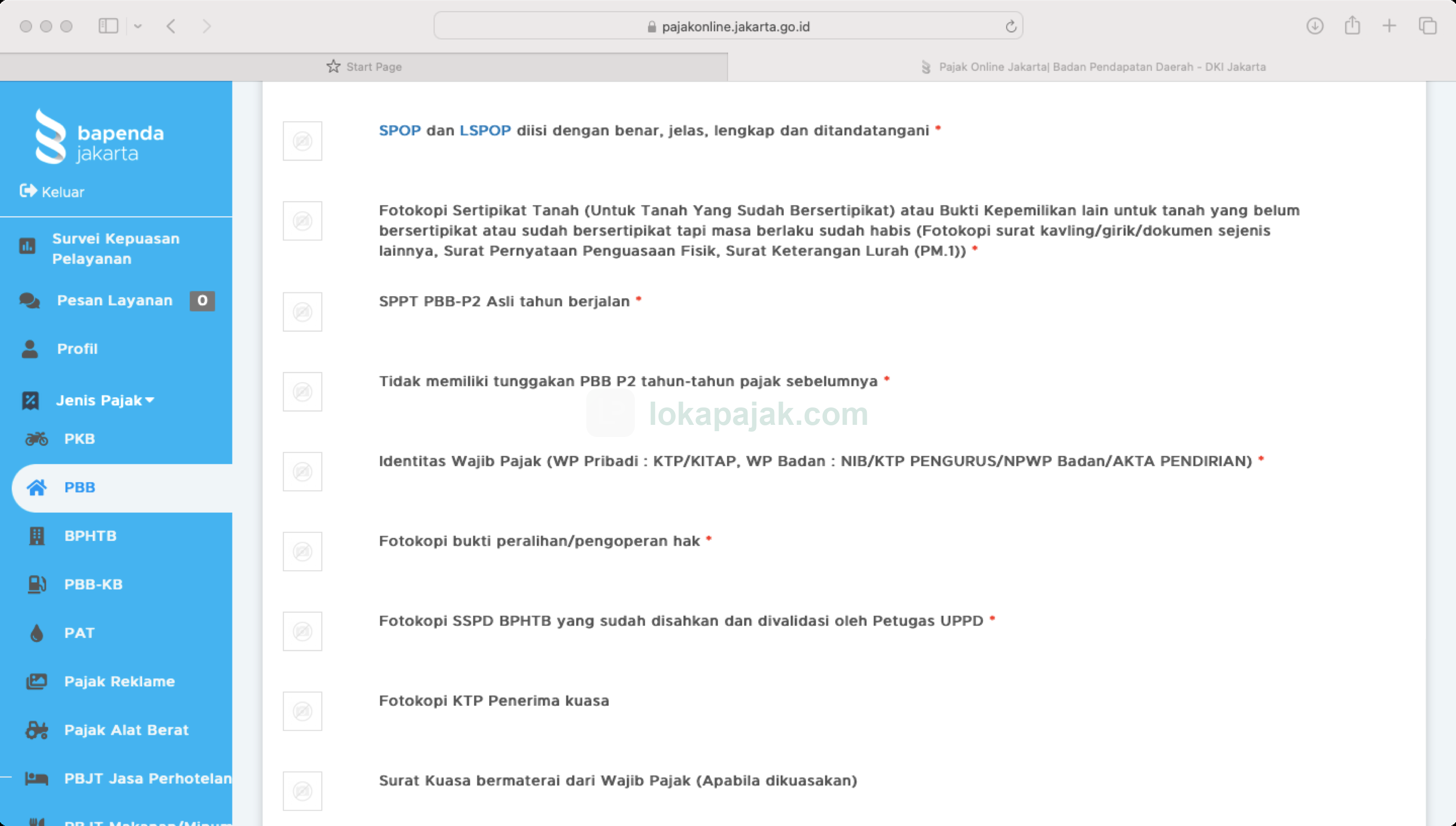 daftar lengkap dokumen wajib balik nama PBB di portal Pajak Online: SPOP/LSPOP, sertipikat, SPPT asli, bukti tidak menunggak, identitas, bukti peralihan hak, dan SSPD BPHTB