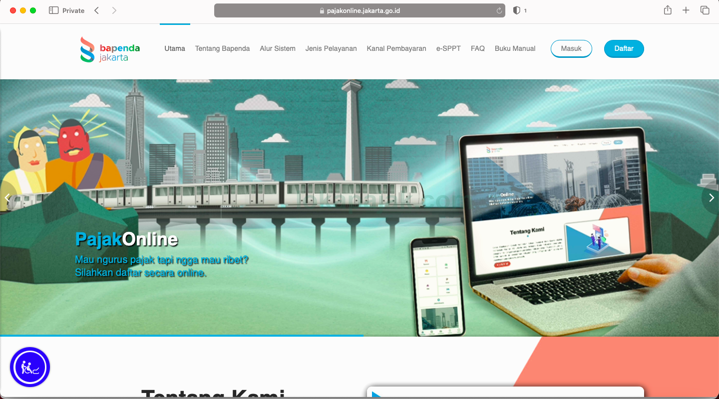 halaman utama portal Pajak Online DKI Jakarta