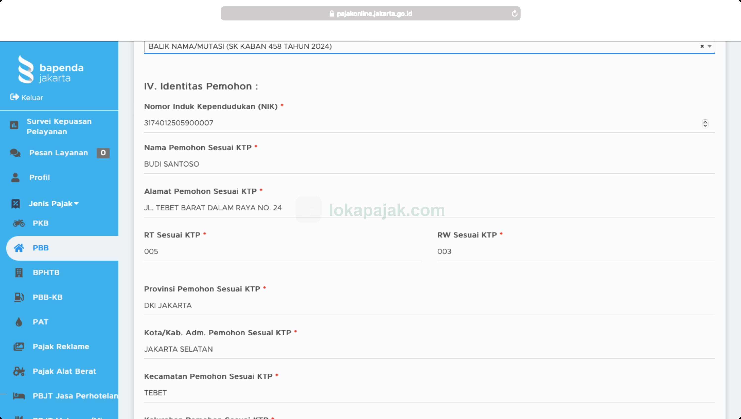 formulir Identitas Pemohon diisi sesuai KTP